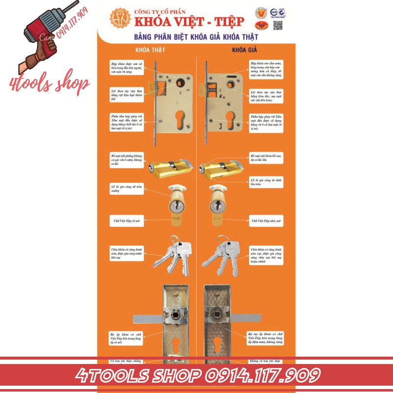 Khóa cửa Việt Tiệp tay gạt 04342 (khóa thông phòng)