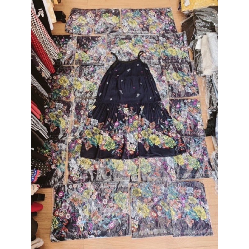 Váy lanh hoa lá 2 dây thái | BigBuy360 - bigbuy360.vn