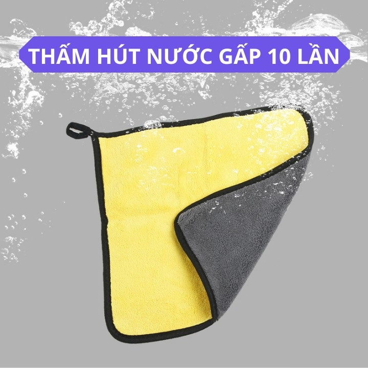 Khăn lau Microfiber siêu sạch dành cho xe ô tô, xe hơi, Loại 2 lớp màu vàng size 30.30