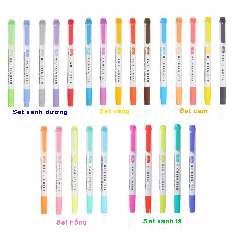 Set 5 bút highlight pastel đánh dấu 2 đầu Béo shop , hộp bút dạ quang nhớ dòng marker bullet journal dễ thương B20