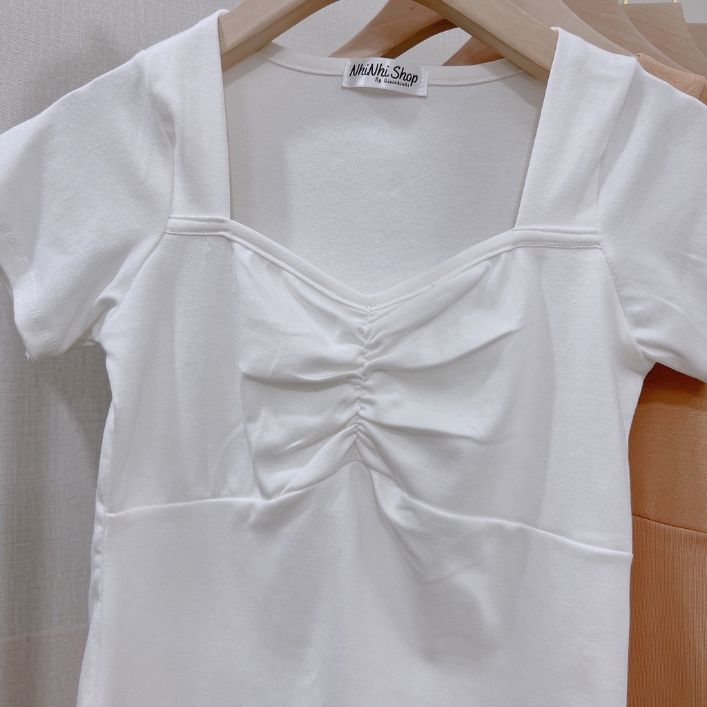 Áo thun kiểu cổ vuông rúm ngực, Áo kiểu ngắn tay dáng ôm sexxy AT5522 - NhiNhi Shop