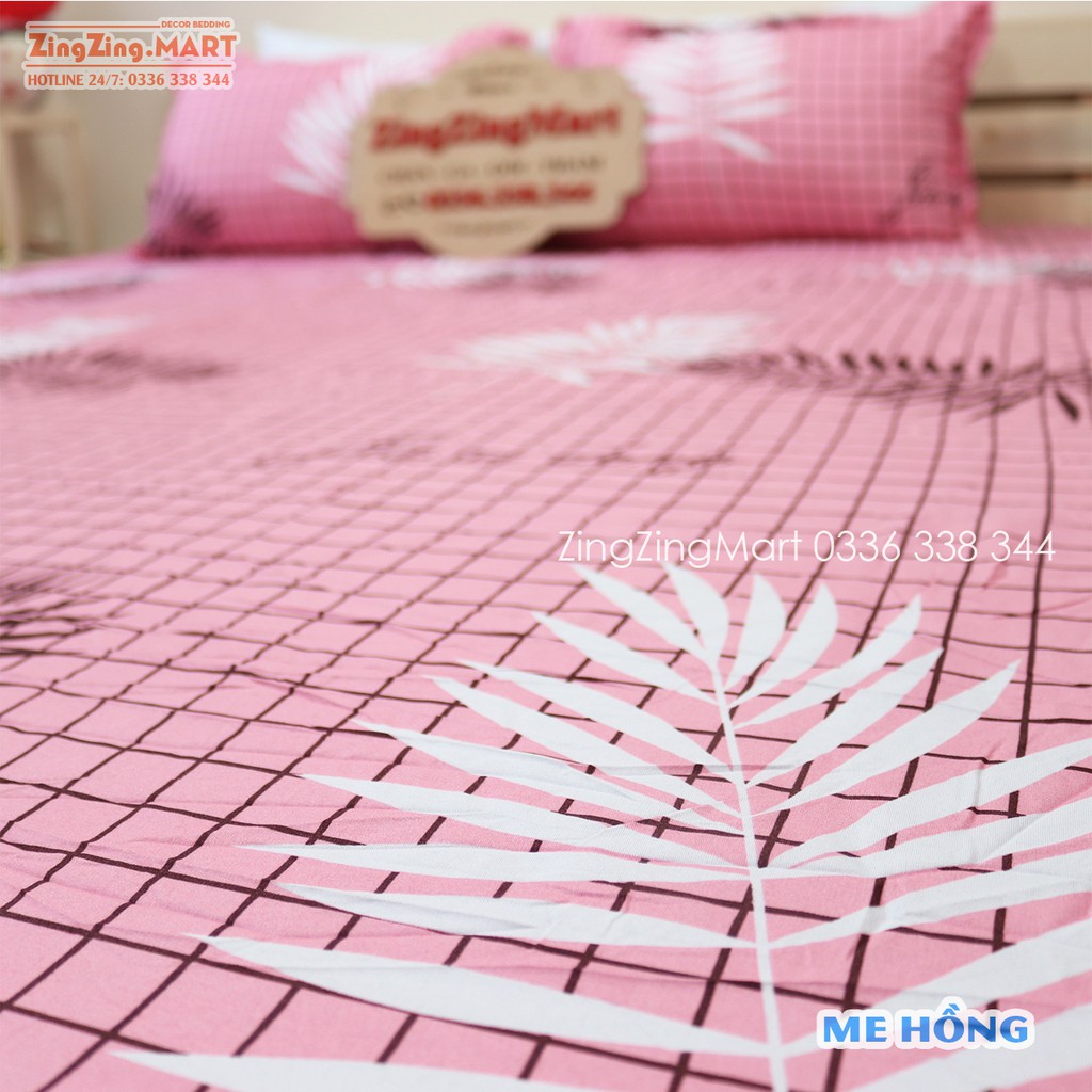 Bộ Ga Gối Poly Ga trải giường Lá Me Hồng | Bộ Drap giường ( 1 ga + 2 vỏ áo gối ) - ZingZingMart