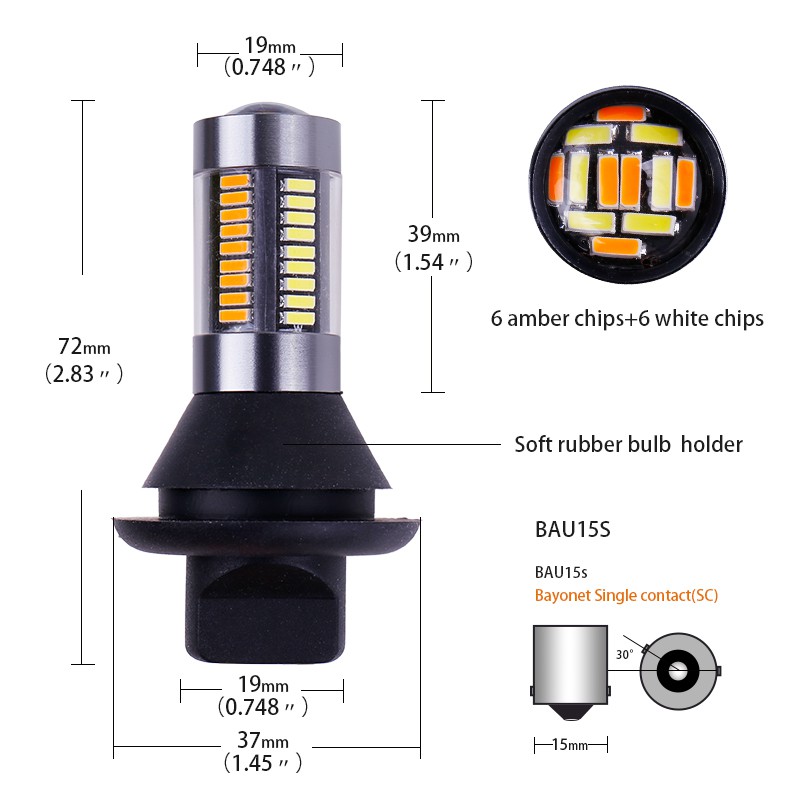 Bộ 2 Bóng Đèn led 1156 p21w ba15s py21w bau15s t20 7440 Ánh Sáng Trắng / Hổ Phách Cho Xe Hơi
