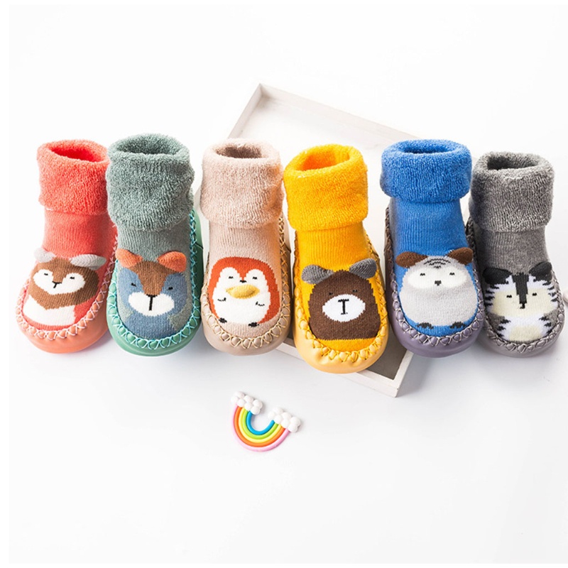 Vớ Cotton Dày Mềm Mại Giữ Ấm Chống Trượt Cho Bé Tập Đi