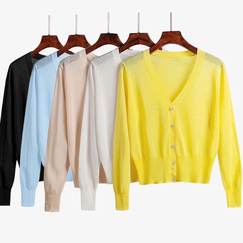 Áo Khoác Cardigan Tay Dài Chống Nắng Vải Lụa Lạnh Mỏng Thời Trang Cho Nữ