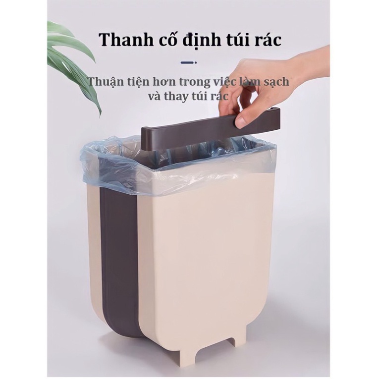 Thùng Rác Cánh Tủ Gấp Gọn Thông Minh Bằng Nhựa Dẻo Màu Nâu - Free ship