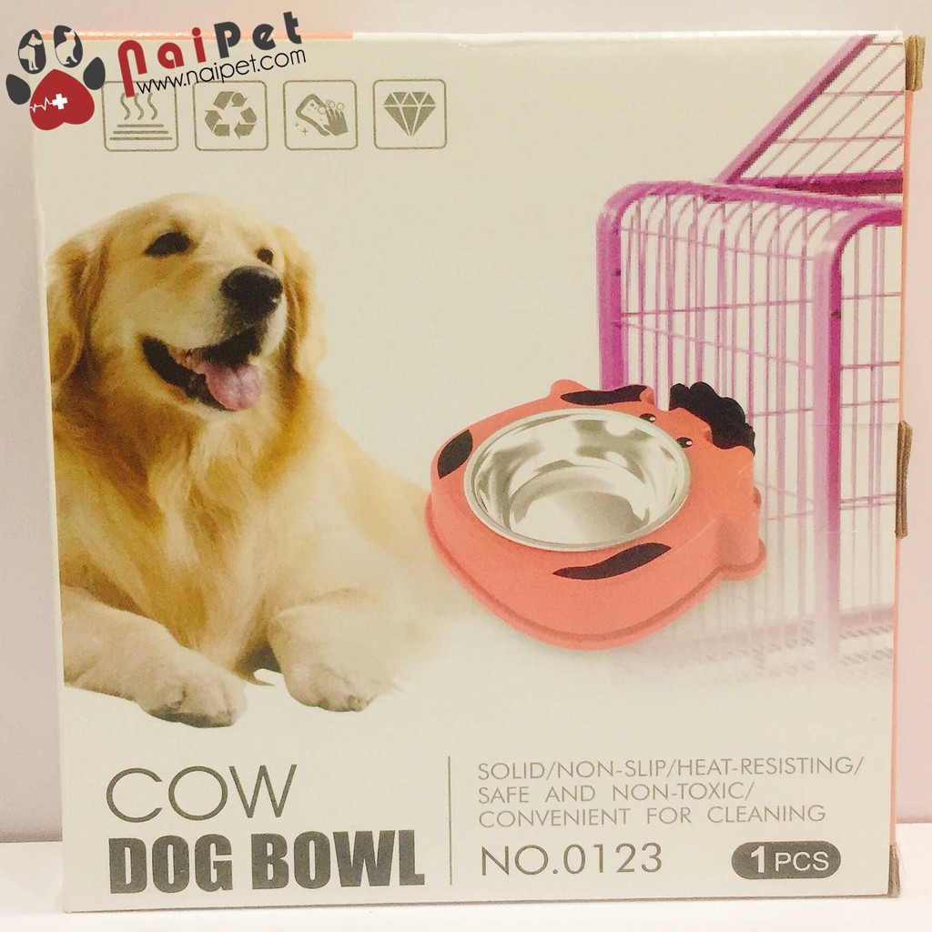 Bát Gắn Chuồng Hai Lớp Inox Và Nhựa Cow Dog Bowl
