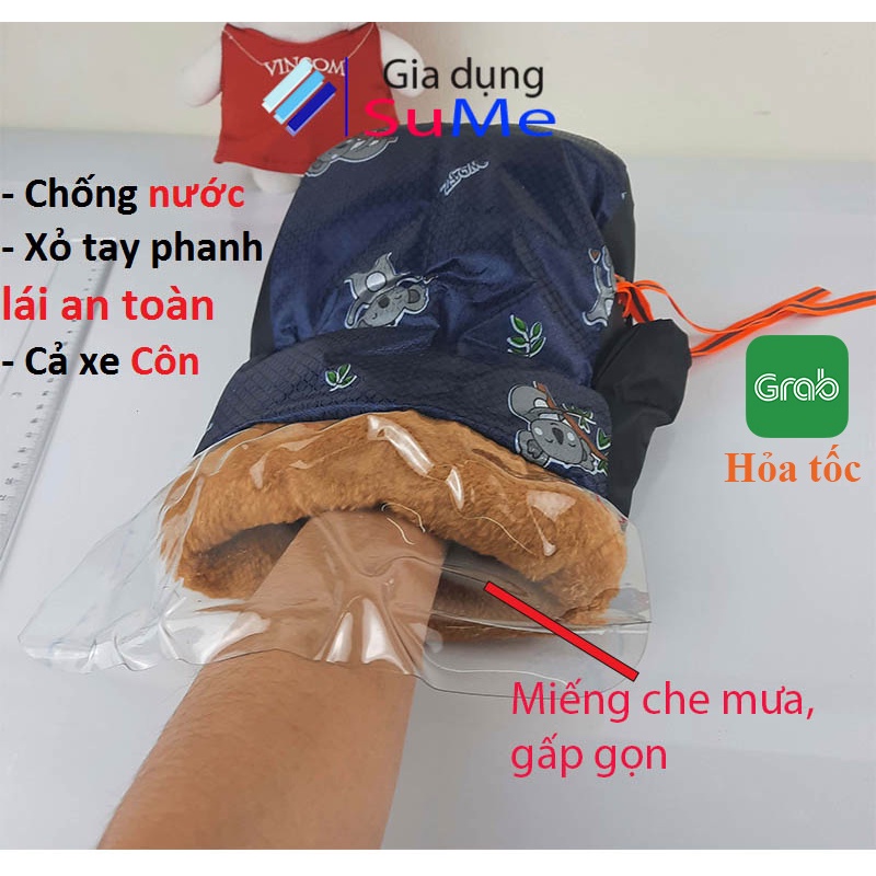 Găng tay xe máy mùa đông, găng tay chống nước gắn đeo treo xe máy giữ ấm có lót nỉ cho nam nữ