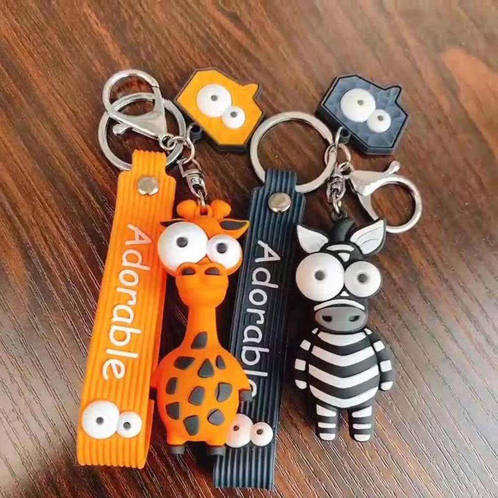 Móc khóa MMULCK thiết kế con lừa/ hươu cao cổ hoạt hình mắt lớn PVC đáng yêu trang trí xe hơi