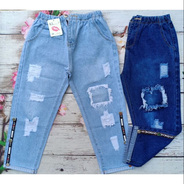 Quần baggy jeans lưng cao rách tua rua