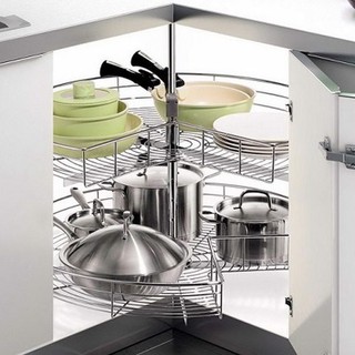 Mâm xoay cao cấp 3/4 bằng Inox 304 nan tròn bóng mờ cho góc tủ bếp của hãng Eurogold - hàng nhập khẩu