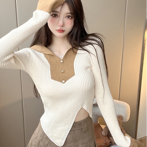 【ZHELIHANGFEI】Đầm Dệt Kim Cổ Bẻ Xẻ Tà Thời Trang Quyến Rũ Cho Nữ