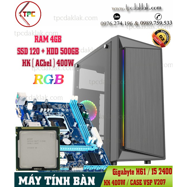 Máy Tính Bàn | Manboard Gigabyte H61 / I5 2400 / Ram 4GB / SSD 120GB / HDD 500GB / Case VSP V207