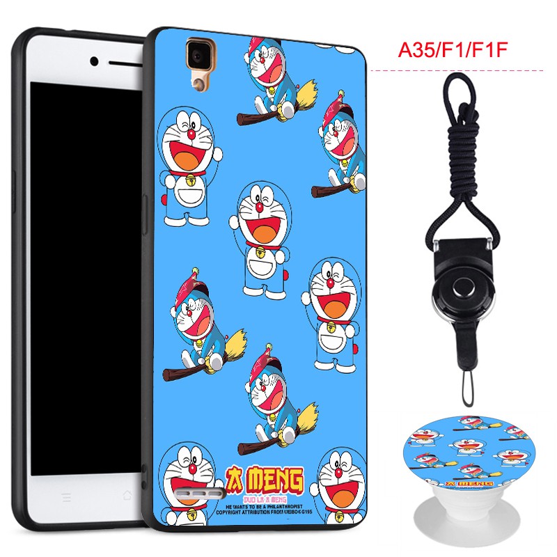 Ốp Điện Thoại Silicon Mềm Hình Doraemon Có Dây Đeo Đệm Đỡ Cho OPPO A35 2015 / F1 / F1f / F1w / F1fw