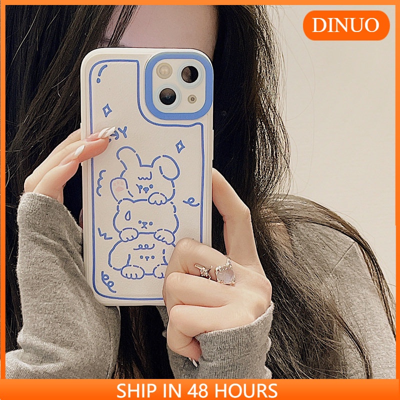 Ốp lưng iphone Ốp Điện Thoại Da Màu Trơn Hình Thỏ Cho iphone7 7plus 8 8plus xs 11 12 13 pro max plus max promax Dinuo case