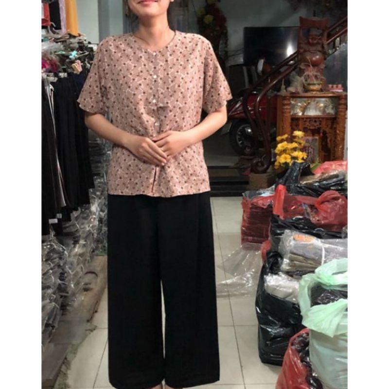 Áo bà ba bà già vải đũi cài cúc có túi