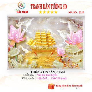Tranh dán tường 3D thuận buồm xuôi gió Vải lụa kim tuyến