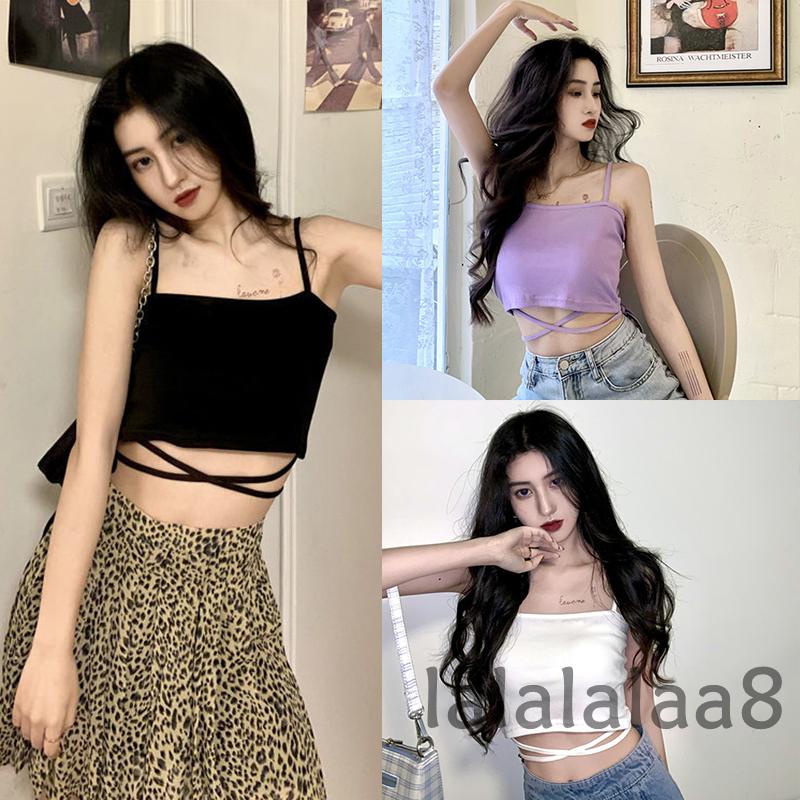 LAA8-Women´s Summer Solid Color Sleeveless Backless Cross Bandage Tank Top