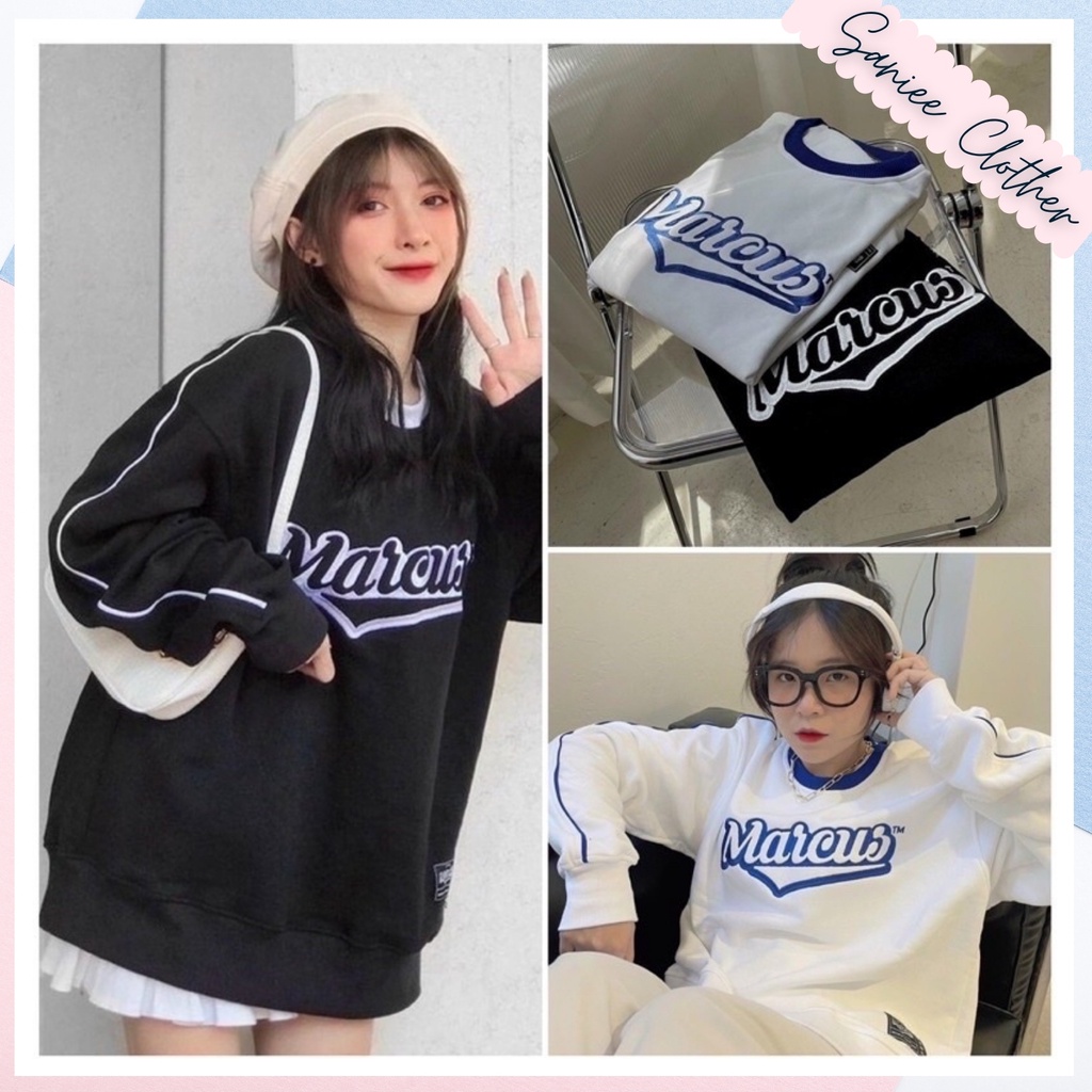 Áo Nỉ Nam Nữ SWT Marcus Tay Bồng Hai Màu Đen Trắng Saniee Clother | BigBuy360 - bigbuy360.vn