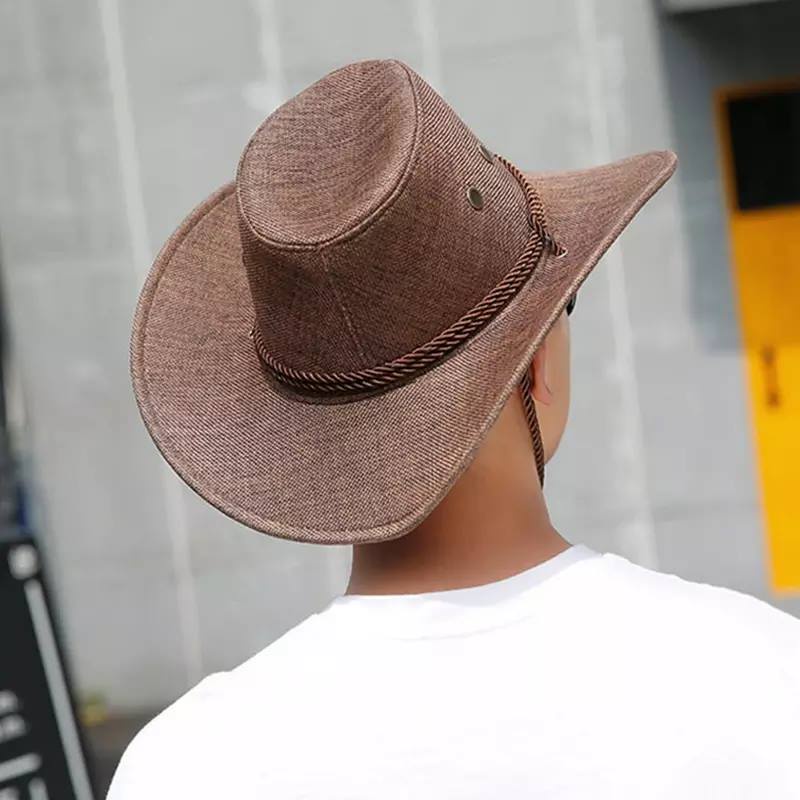 Mũ cói cao bồi Cowboy cột dây - mũ cắm trại - mũ câu cá