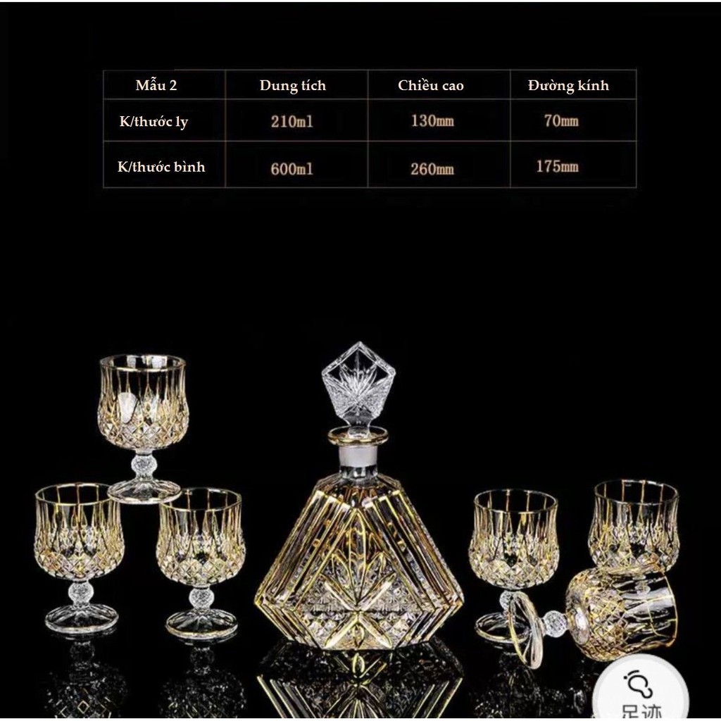 Bộ bình ly đựng thủy tinh cao cấp sang trọng, ly thủy tinh: 21.6