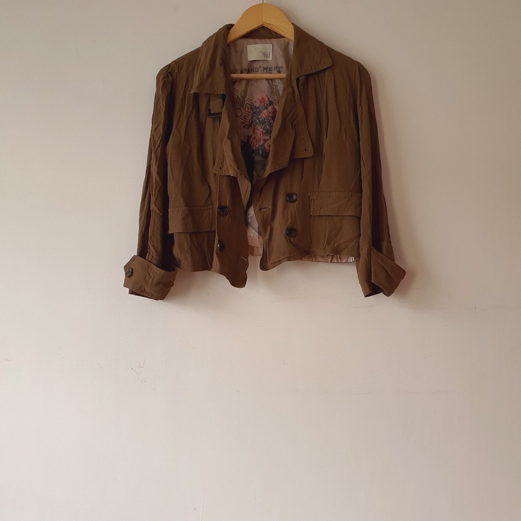 Áo trench coat ngắn hiệu 2nd màu rêu lính vintage Made in Korea - em và nắng