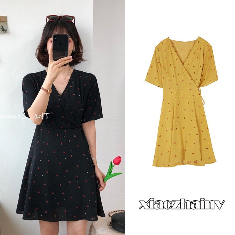 Xiaozhainv (3C) Váy Hoa Tay Ngắn Cổ Chữ V Size M-4Xl