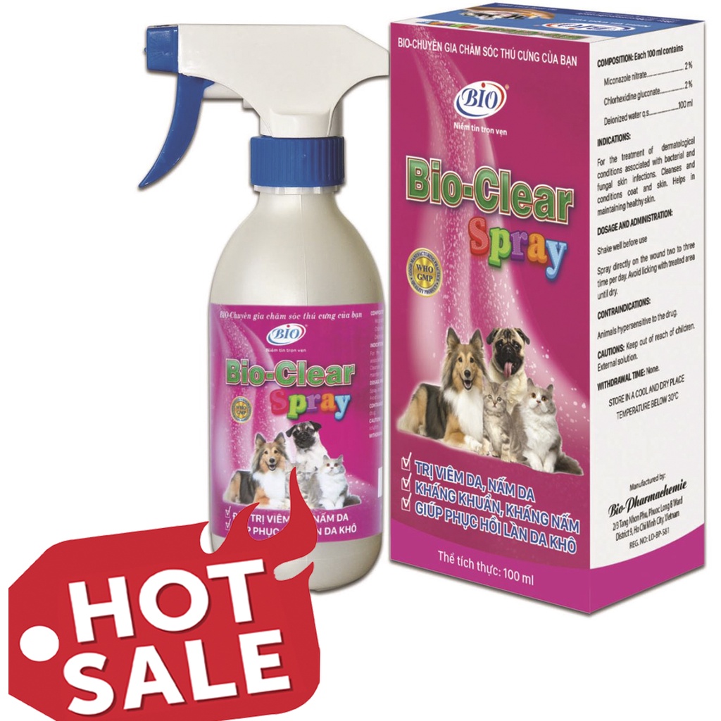 Chai xịt BIO- CLEAR SPRAY viêm da, nấm da, phục hồi da tổn thương cho chó mèo-79209