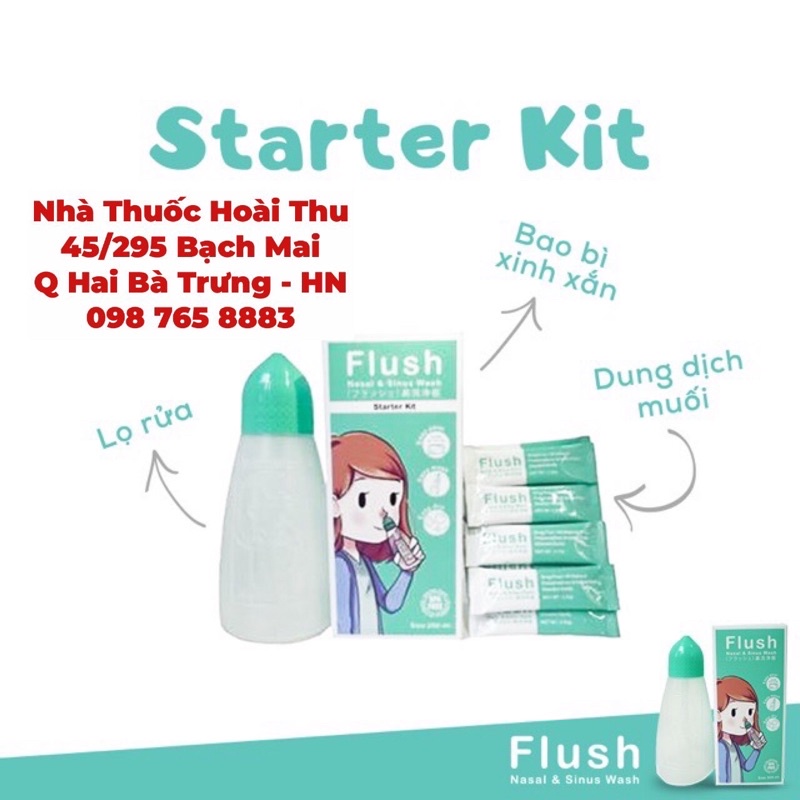 Bình rửa mũi Flush + 14 gói muối đi kèm