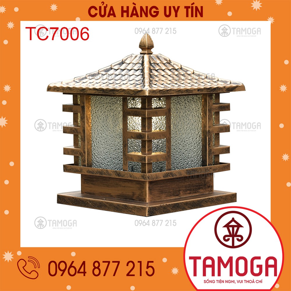 Đèn trụ cổng mái chùa TAMOGA Cỡ vuông 250mm hợp kim sơn tĩnh điện chống gỉ TC 7006