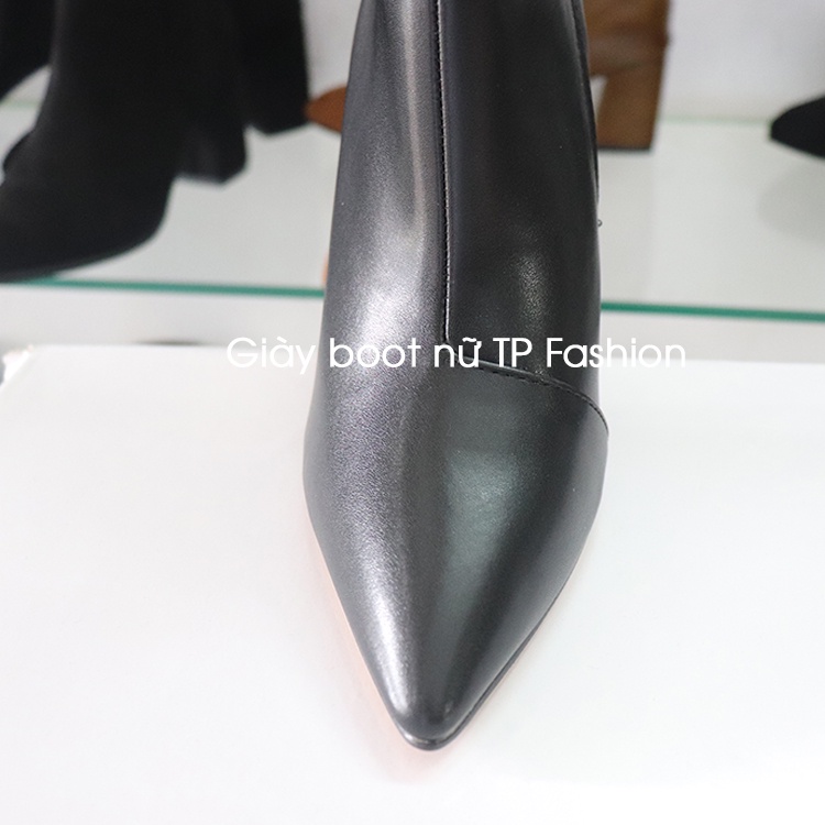 [ Video + ảnh thật, size 35- 40] Giày boot nữ CAO GÓT 10CM cổ lửng MŨI NHỌN màu đen GBN1101