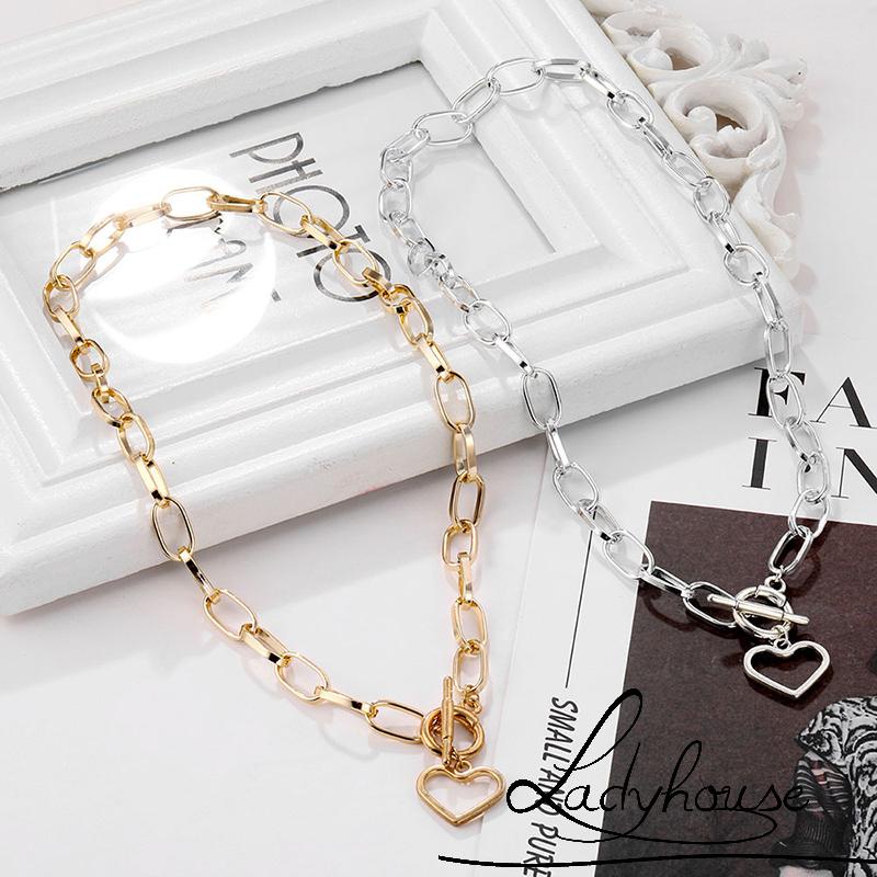 Vòng cổ choker màu vàng/bạc mặt hình trái tim cổ điển cho cặp đôi