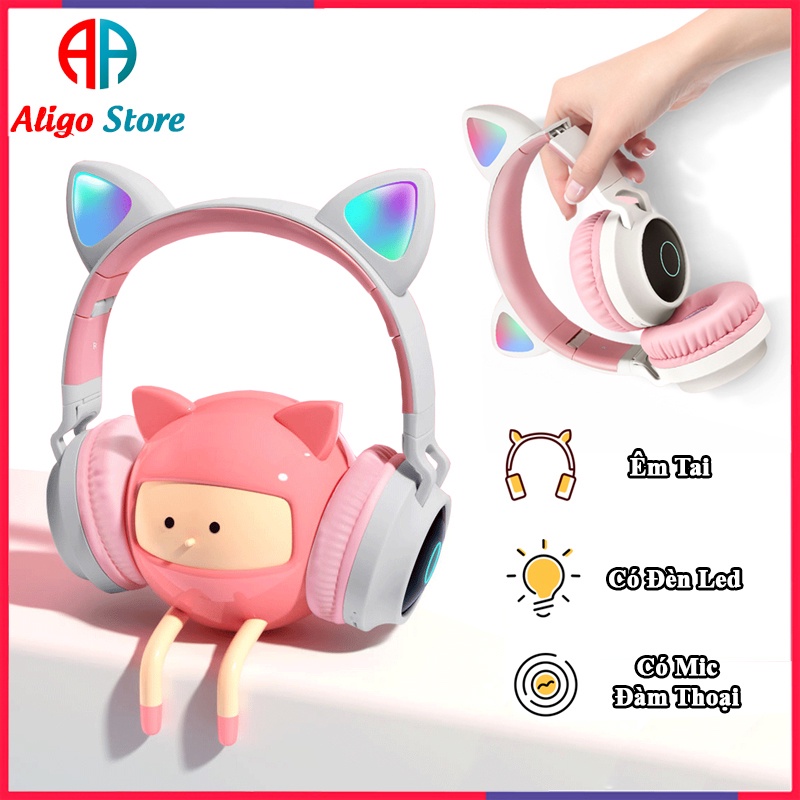 Tai Nghe Mèo Bluetooth, Kiểu Dáng Dễ Thương Có Mic,Âm Bass Mạnh Mẽ Và Dung Lượng Pin Khủng - BH 12 Tháng.