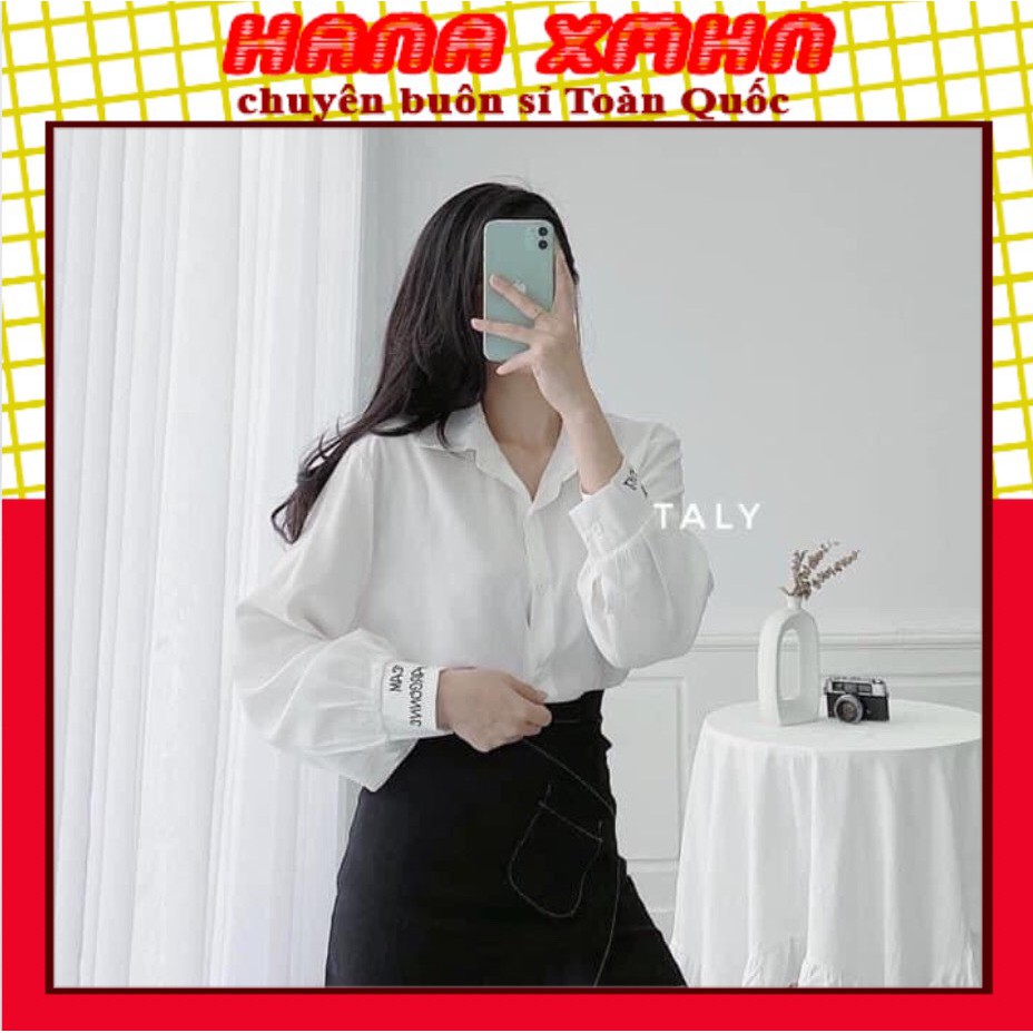Áo Sơ Mi Trắng Nữ Thêu Chữ Tay_Hàng Có Size Chất Mềm Mại_Đi Học Đi Làm Thanh Lịch