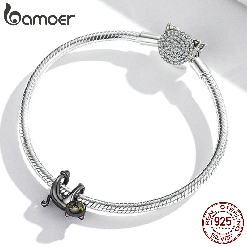 Hạt Charm Bamoer Bsc520 bạc 925 hình mèo đen phong cách quyến rũ hợp thời trang dùng làm vòng tay