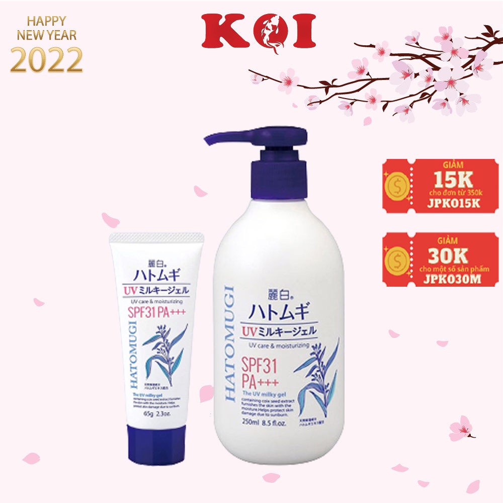 Sữa dưỡng thể chống nắng Hatomugi UV Milk Gel SPF31 PA+++ SPF50+ mỏng nhẹ thấm nhanh giúp trắng da nâng tone dưỡng ẩm | BigBuy360 - bigbuy360.vn