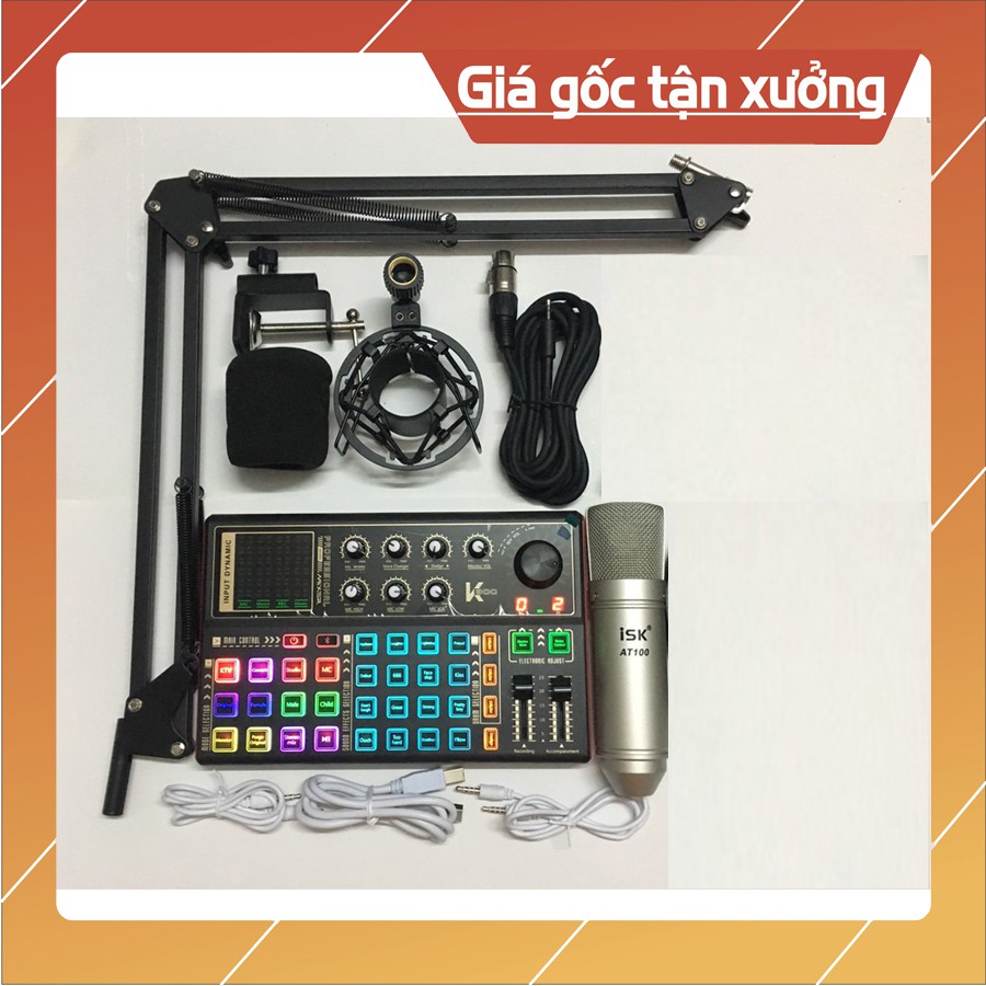 Mic thu âm livestream ISK AT100 sound card k300 bộ thu âm sound card k300 autotune bluetooth Chân kẹp Tai Nghe