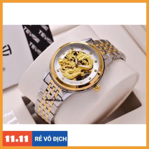 Đồng hồ nam cơ rồng Laogeshi & Tevise hàng chính hãng dây kim loại inox đặc