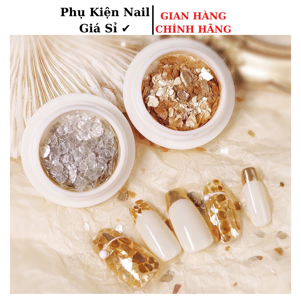 Khảm trai nail trang trí móng 2 màu Vàng/Bạc, nhũ vảy xà cừ, vảy cá