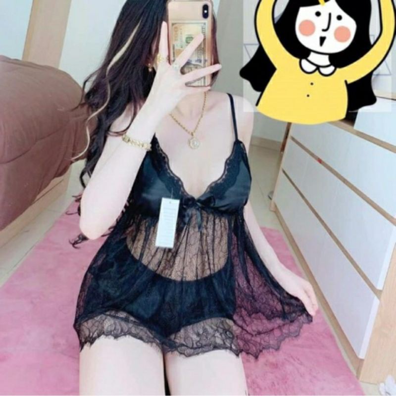 Độ bộ ngủ sexy- Bộ phi mềm phối ren vai bản to phom 57kg