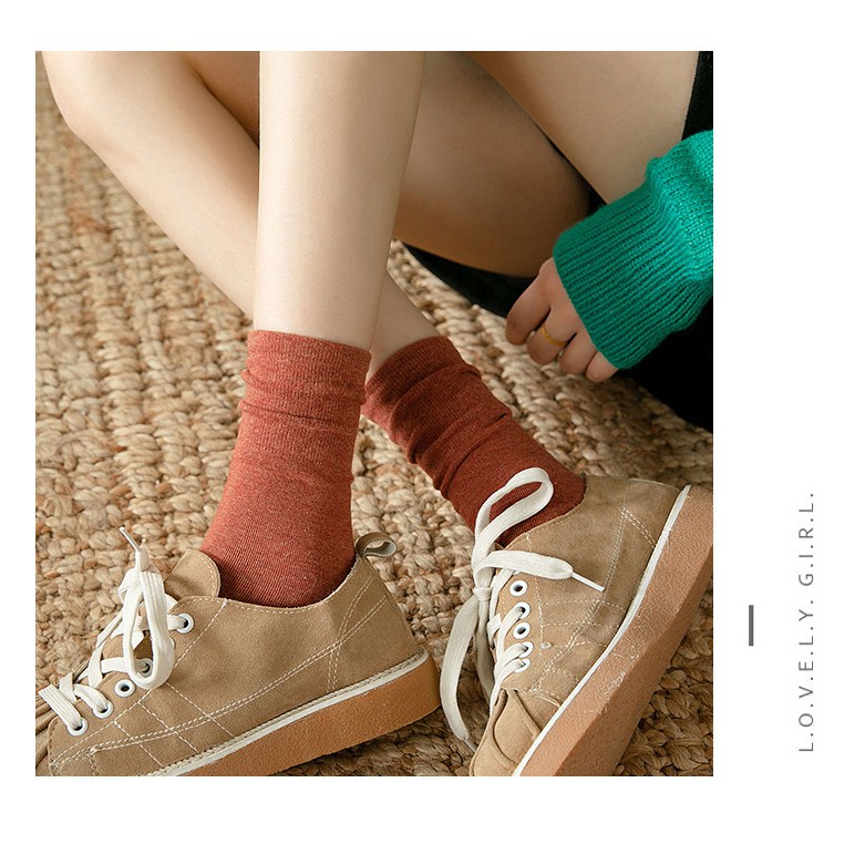Tất vớ nữ tất nhún cao cổ trơn cotton cao cấp gân vintage nhiều màu kháng khuẩn chuẩn xuất nhật
