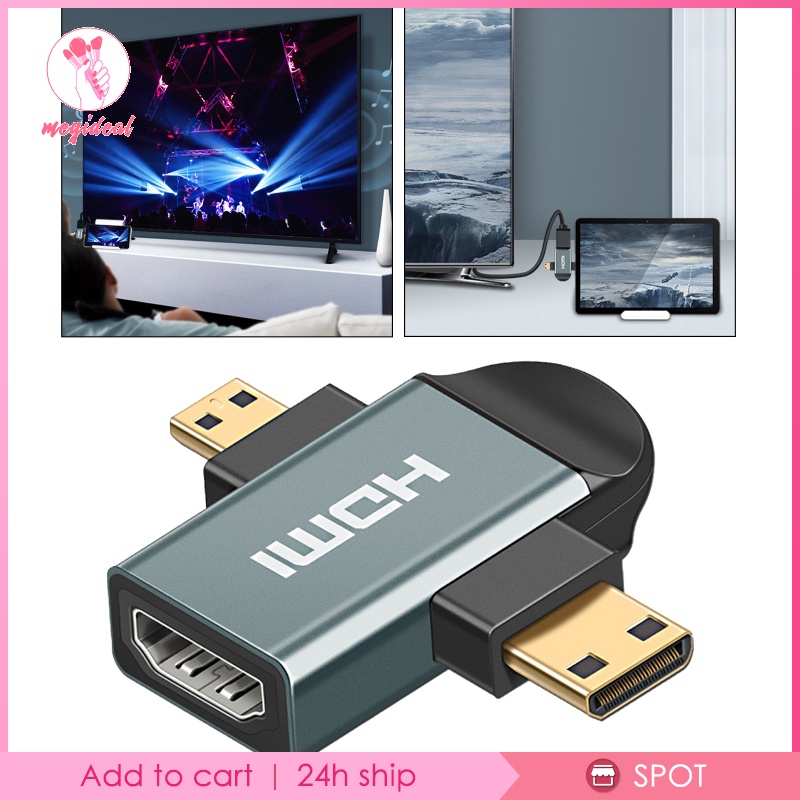 [MEGIDEAL]3in 1 HDMI Female to Mini HDMI Male + Micro HDMI Male Adapter