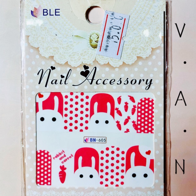 Bộ 10 sticker dán móng full móng hoạ tiết dễ thương