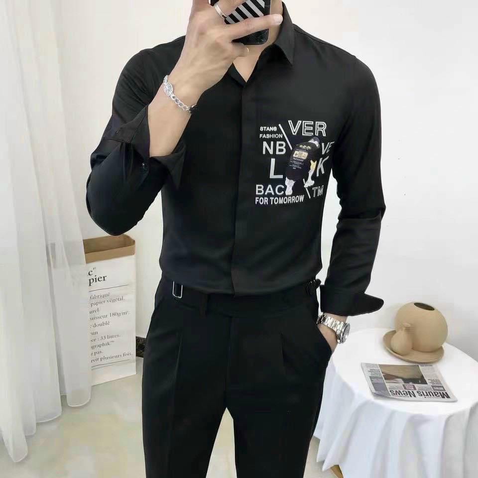 [FREE SHIP] SƠ MI NAM TAY DÀI TM HAI MÀU TRẮNG ĐEN PHONG CÁCH ĐẤNG MÀY RÂU TÀI TỬ