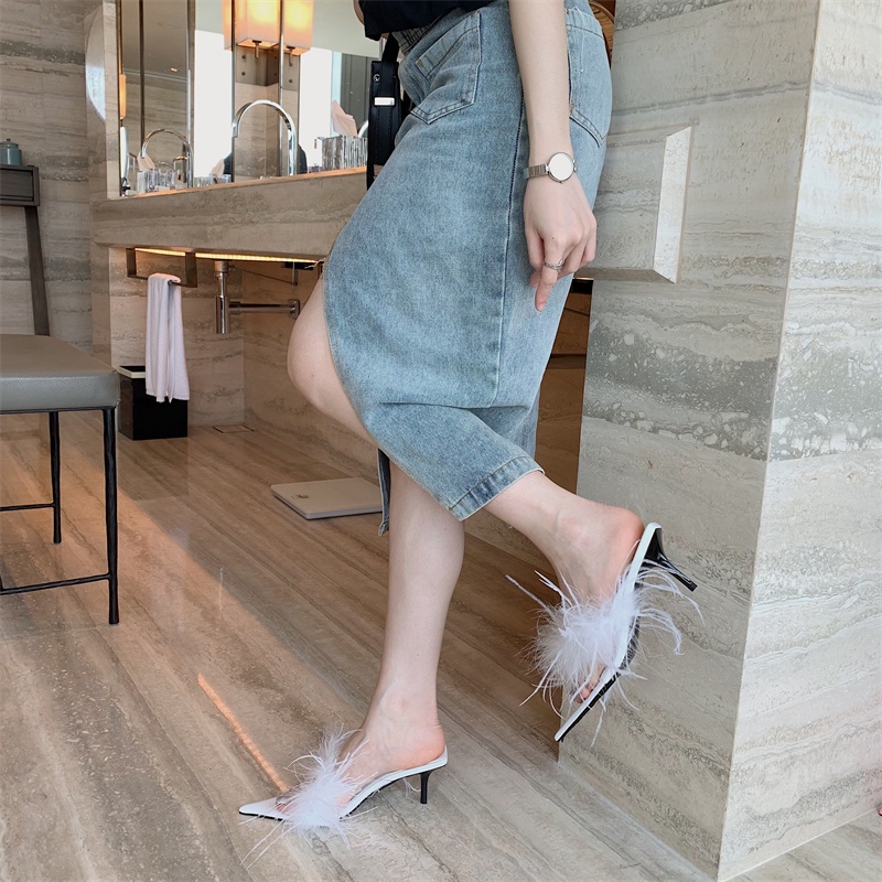 Dép Cao Gót Đính Lông Vũ Phong Cách Pháp Thời Trang Mùa Hè Hàng Mới Dành Cho Bạn Nữ 2022