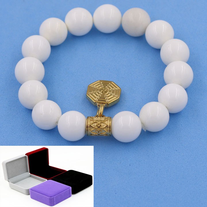 Chuỗi tay San Hô trắng 12 ly - Charm Bát Quái Inox VSHTBQV12 - Hợp mệnh Thủy, mệnh Kim
