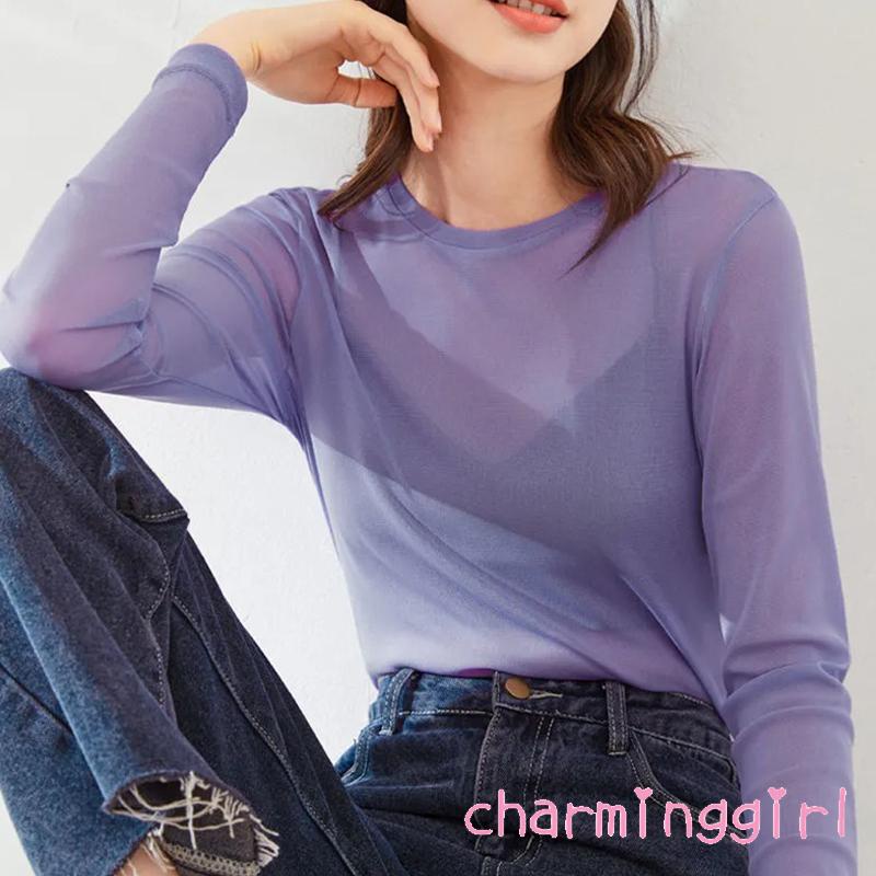QAQ-Women Long Sleeve Tops with Solid Color Bottoming Shirt Casual Style Clothing