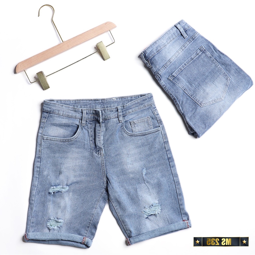 Quần Short Jean Nam Màu Xanh Đẹp Chất Bò Co Giãn Cao Cấp, Quần Ngố rách Mẫu Mới Phong Cách Hàn Quốc beautifulgilr w235
