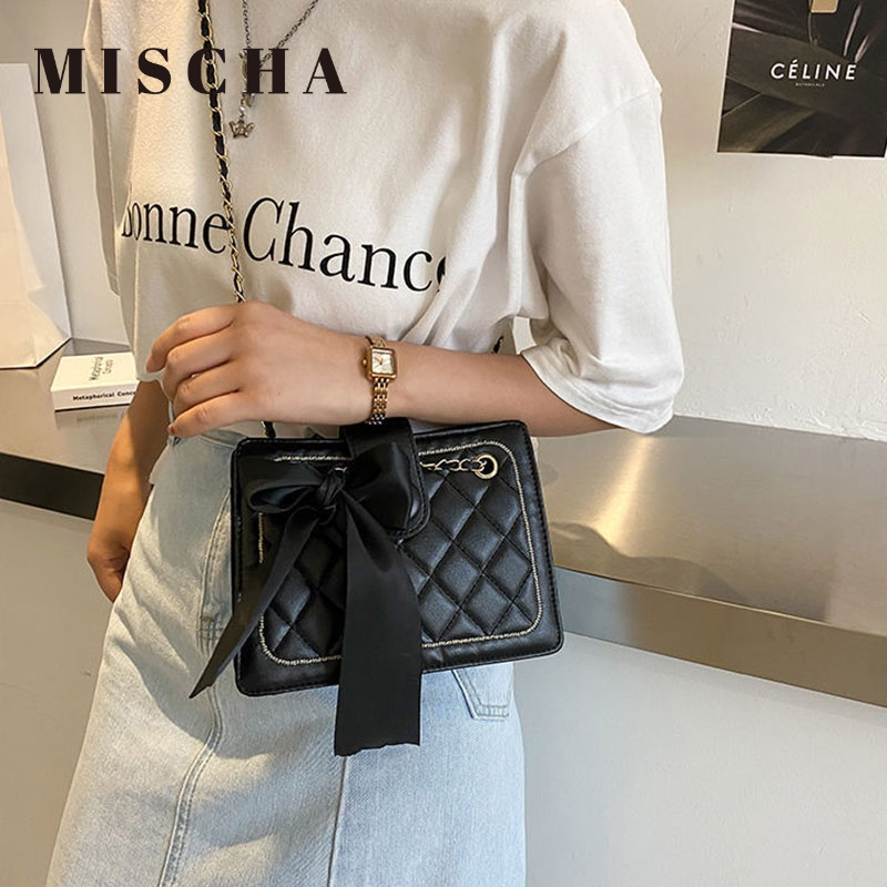 Mischa Túi Đeo Chéo Vai Bằng Da PU Màu Trơn Họa Tiết Hình Thoi Thời Trang