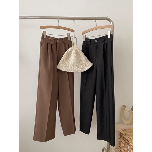 [Ảnh thật/Video]Quần ống rộng túi hộp dáng vừa hàng Quảng Châu Quần ống đứng vải mềm mướt